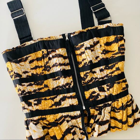 DG DOLCE GABBANA Gold Black Animal Print Corset Peplum Tank Top Blouse Shirt 40 - Picture 2 of 11